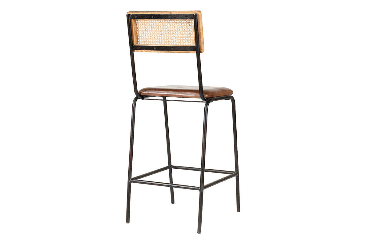 Iswa Leather & Cane Counter Chair - Aged Tan - Image 8