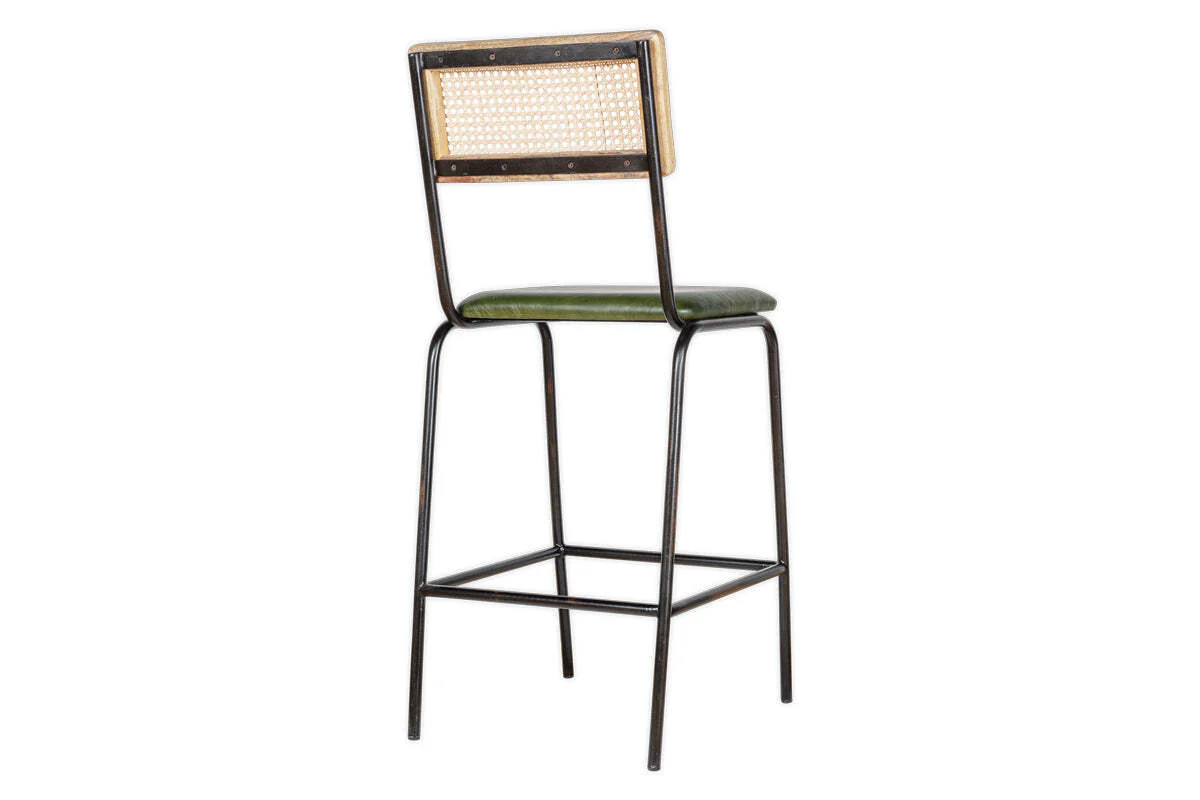 Iswa Leather & Cane Counter Chair - Rich Green - Image 10