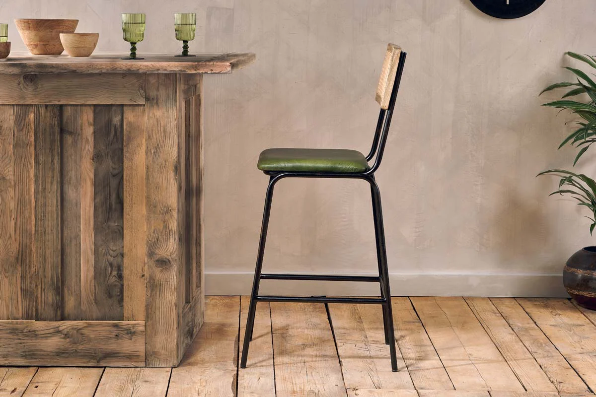 Iswa Leather & Cane Counter Chair - Rich Green - Image 5