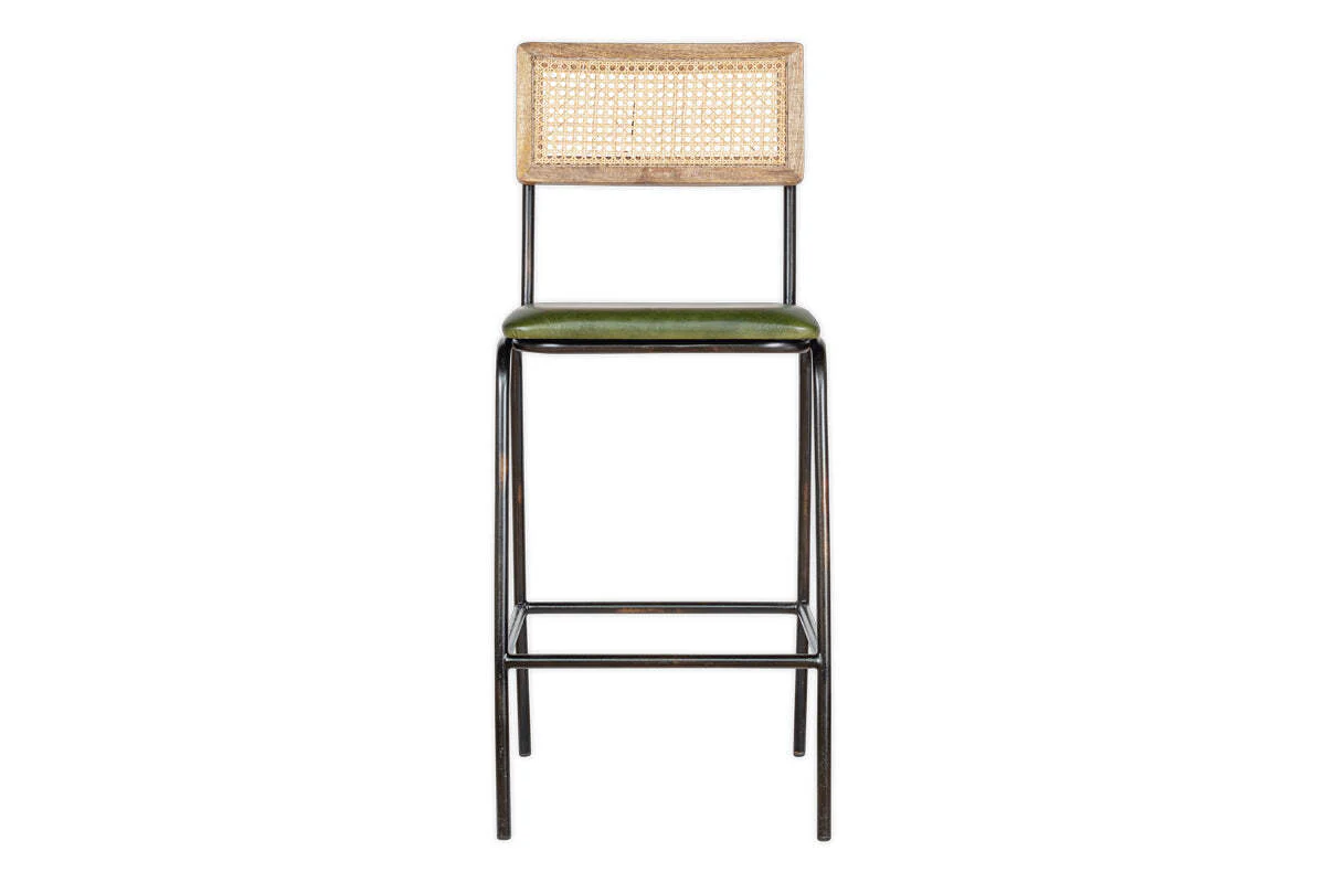 Iswa Leather & Cane Counter Chair - Rich Green - Image 8