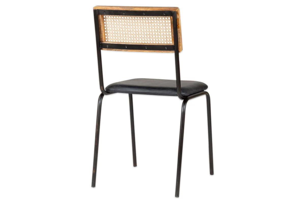 Iswa Leather & Cane Dining Chair - Black - Image 10
