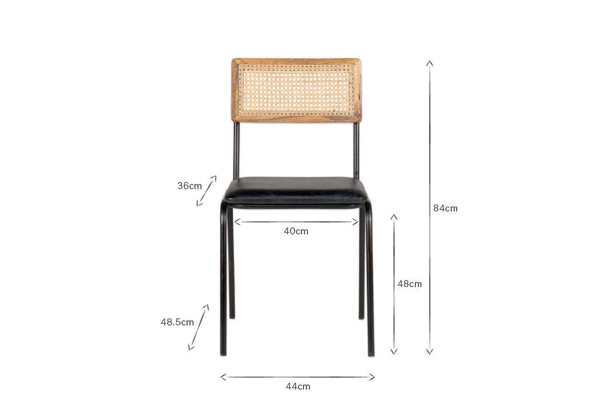 Iswa Leather & Cane Dining Chair - Black - Image 7