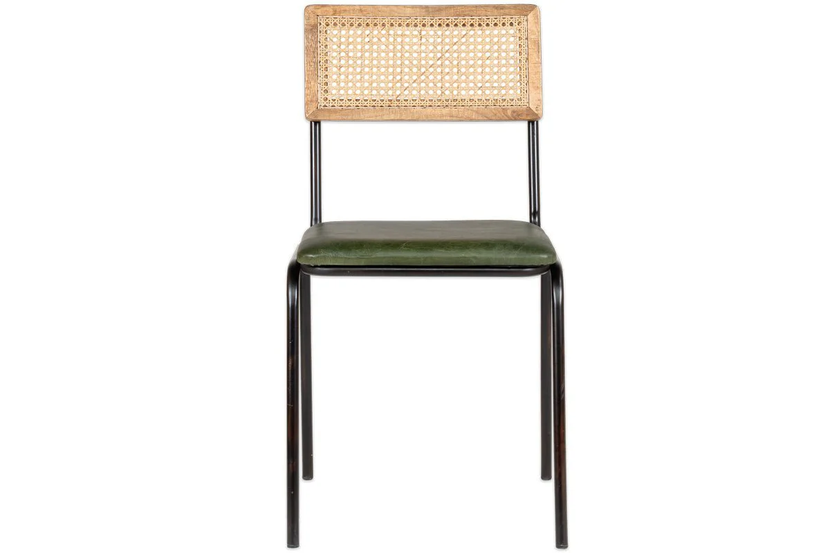 Iswa Leather & Cane Dining Chair - Green - Image 10