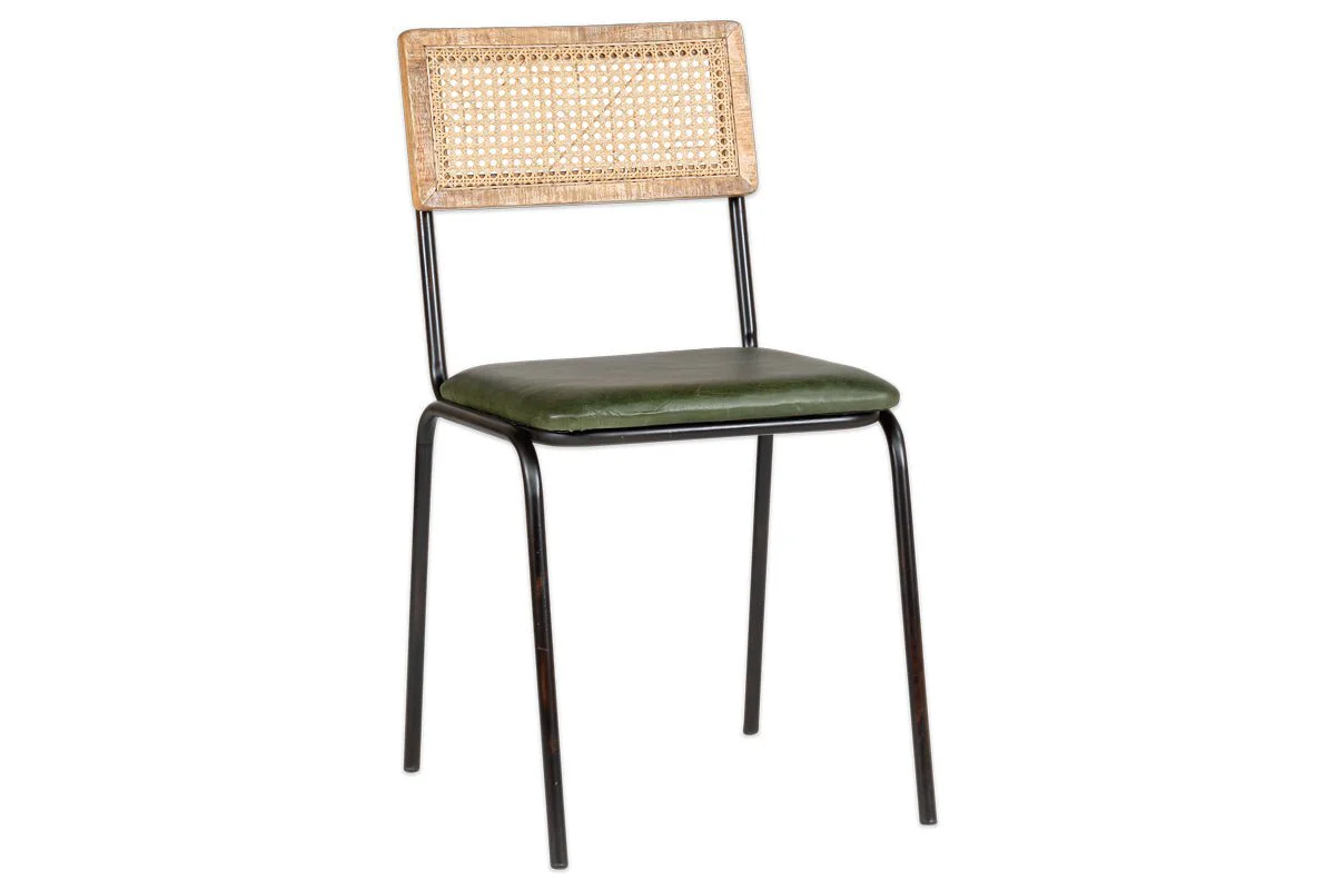 Iswa Leather & Cane Dining Chair - Green - Image 11