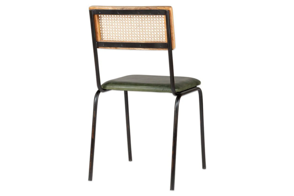 Iswa Leather & Cane Dining Chair - Green - Image 12