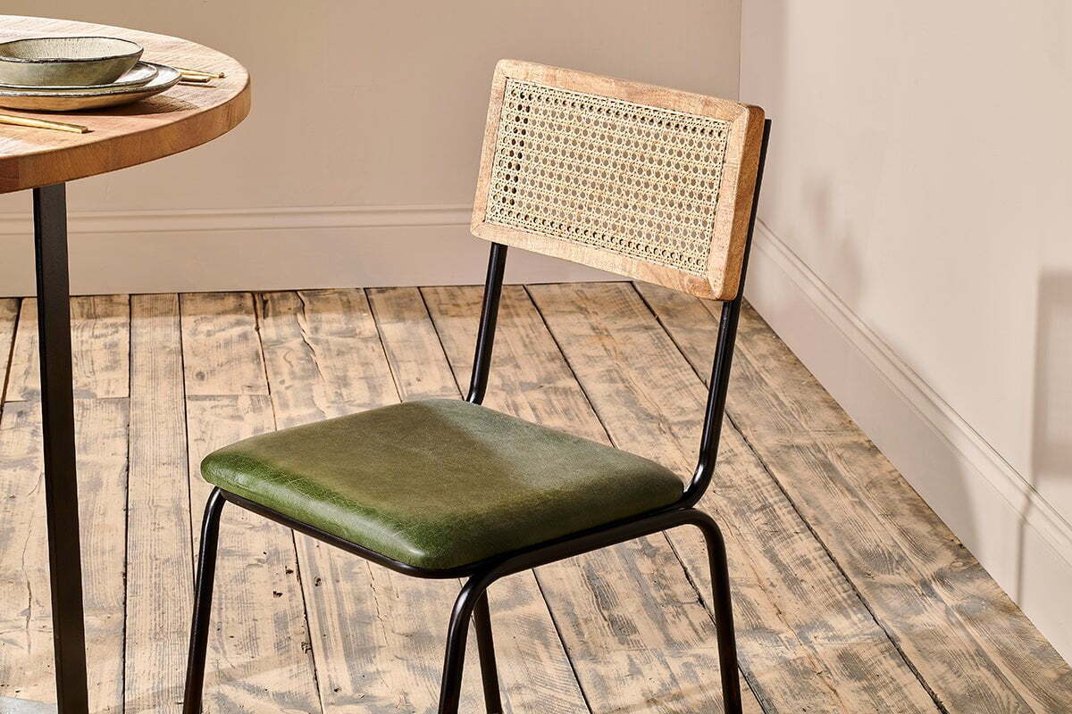 Iswa Leather & Cane Dining Chair - Green - Image 3