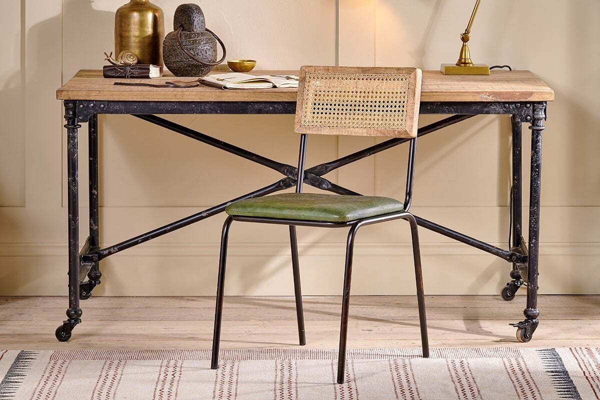 Iswa Leather & Cane Dining Chair - Green - Image 6