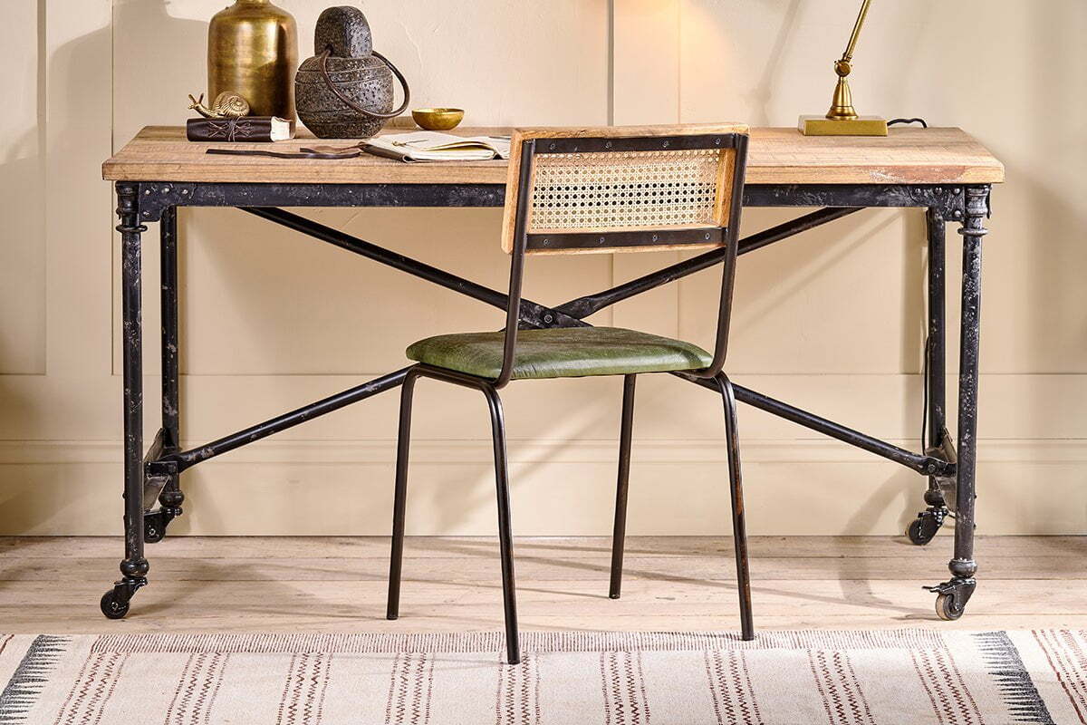 Iswa Leather & Cane Dining Chair - Green - Image 7