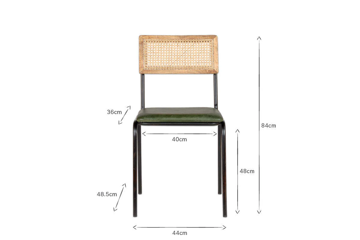Iswa Leather & Cane Dining Chair - Green - Image 9