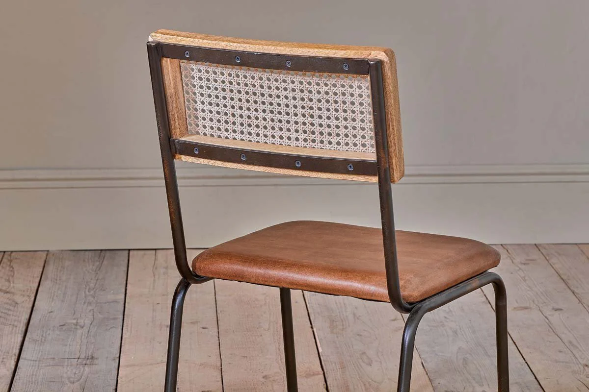 Iswa Leather & Cane Dining Chair - Tan - Image 3