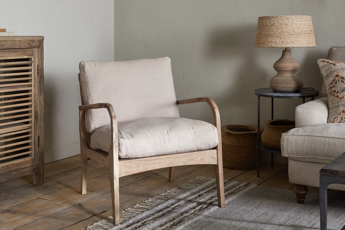 Jaya Acacia Wood & Linen Occasional Chair - Natural - Image 2