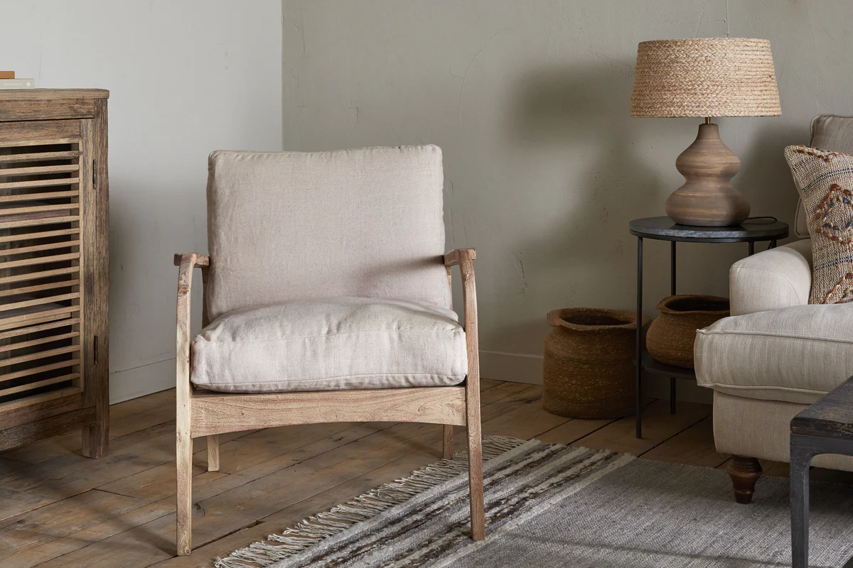 Jaya Acacia Wood & Linen Occasional Chair - Natural - Image 3