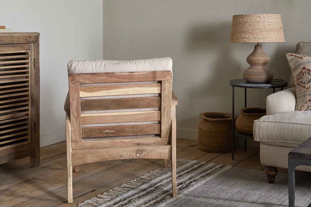 Jaya Acacia Wood & Linen Occasional Chair - Natural - Image 7