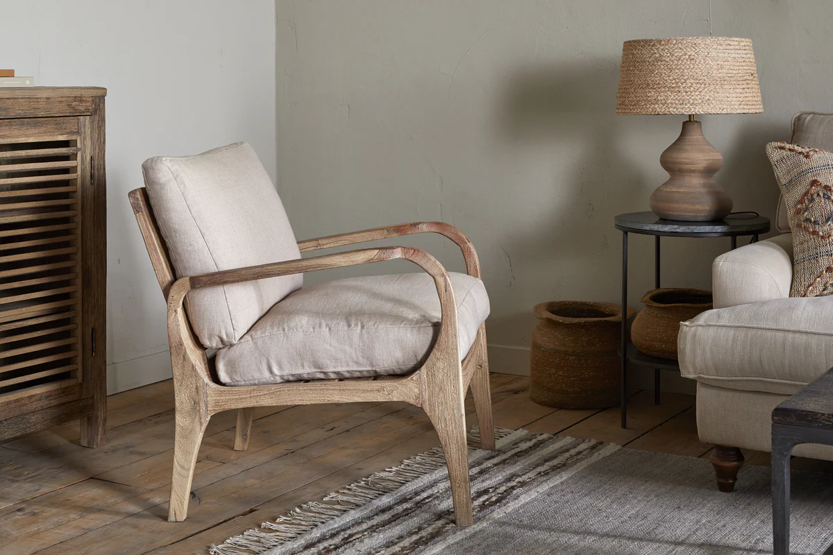 Jaya Acacia Wood & Linen Occasional Chair - Natural - Image 8