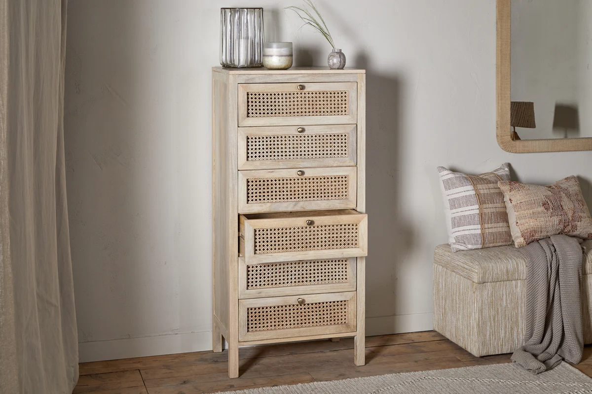 Kanz Mango Wood Tall Boy Chest of Drawers - Natural - Image 3