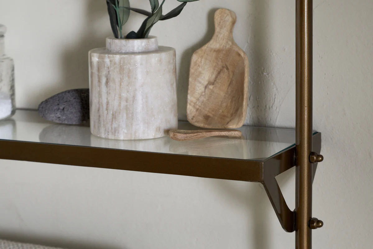 Karura Wall Shelves with Towel Rail - Antique Brass - Image 5