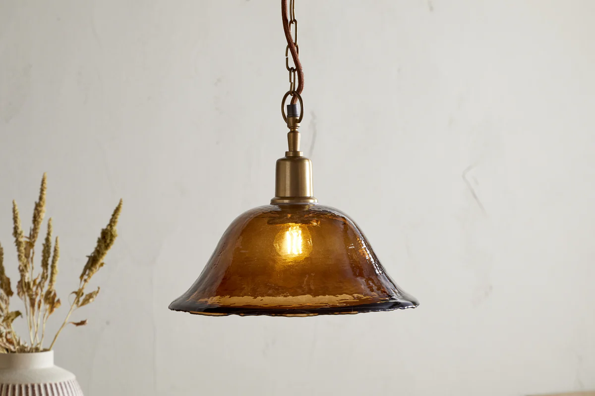 Keju Organic Shape Recycled Glass Pendant - Dark Amber - Image 3