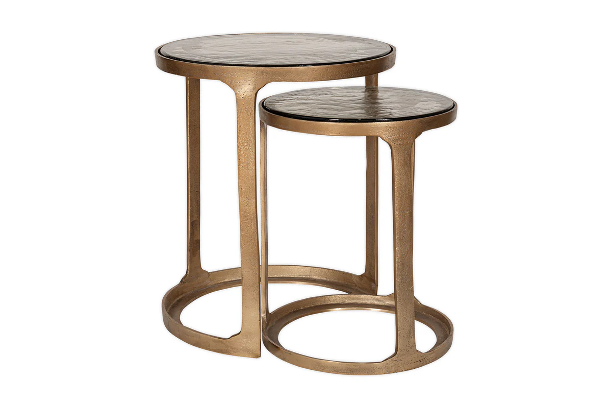 Khidki Cast Metal & Glass Nesting Side Tables - Antique Brass (Set of 2) - Image 6