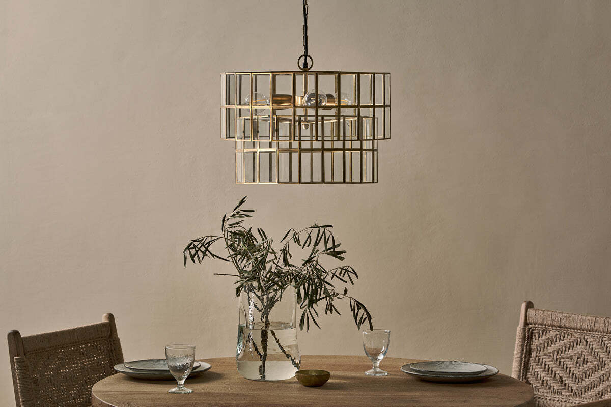 Kirindi Glass Panelled Chandelier - Clear & Antique Brass - Image 2