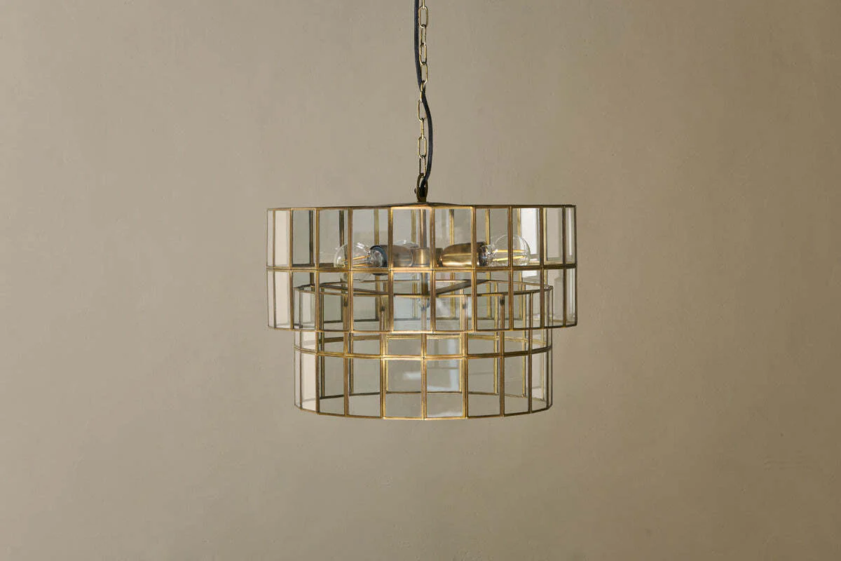 Kirindi Glass Panelled Chandelier - Clear & Antique Brass - Image 3