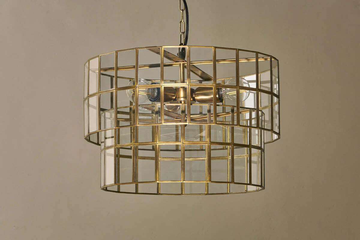 Kirindi Glass Panelled Chandelier - Clear & Antique Brass - Image 4