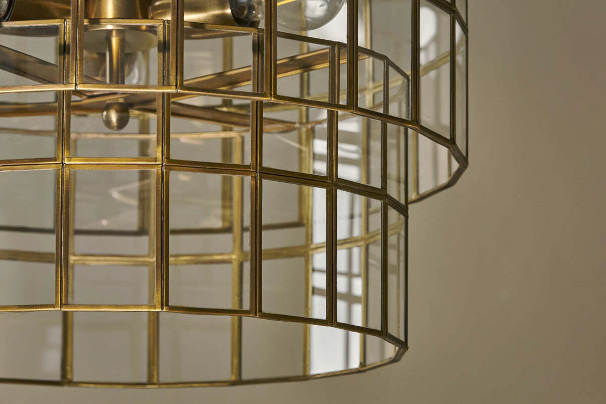 Kirindi Glass Panelled Chandelier - Clear & Antique Brass - Image 5