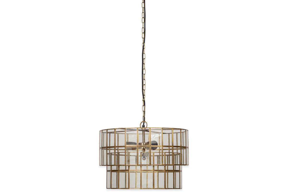 Kirindi Glass Panelled Chandelier - Clear & Antique Brass - Image 6