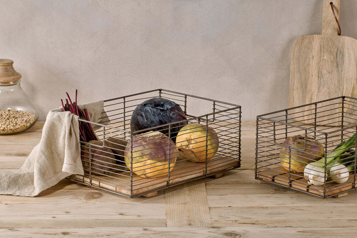 Kochi Iron & Mango Wood Baskets - Brown (Set of 2) - Image 6