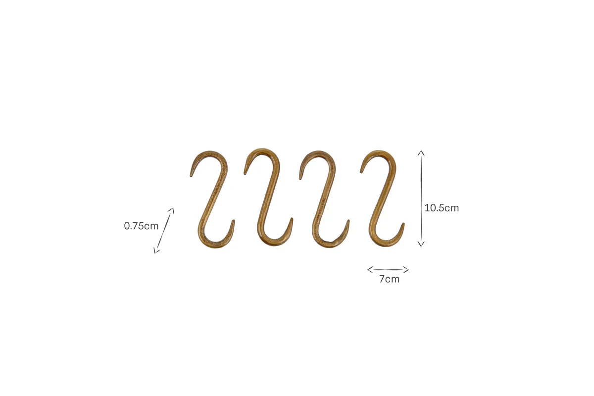 Laila Iron S-Hooks - Brass - (Set of 4) - Image 3