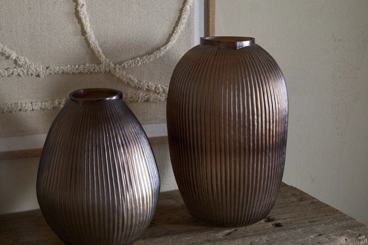 Linsy Ribbed Glass Vase - Smoke Brown - Image 4