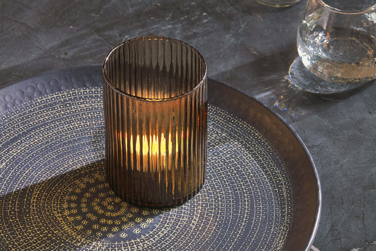 Malana Recycled Glass Candle Holder - Smoke Brown - Image 4