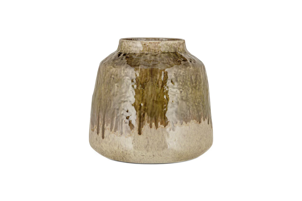 Melina Reactive Glaze Vase - Olive & Natural - Image 6