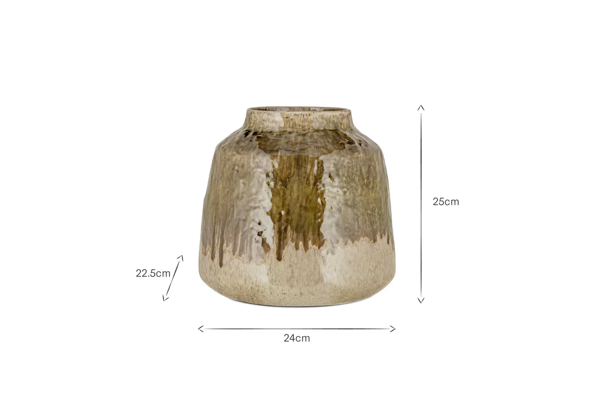 Melina Reactive Glaze Vase - Olive & Natural - Image 7
