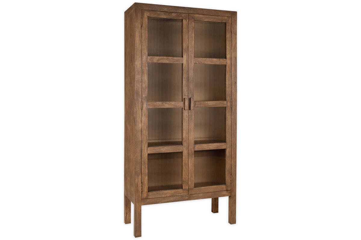 Mendani Mango Wood & Fluted Glass Cabinet - Walnut Stain - Image 6