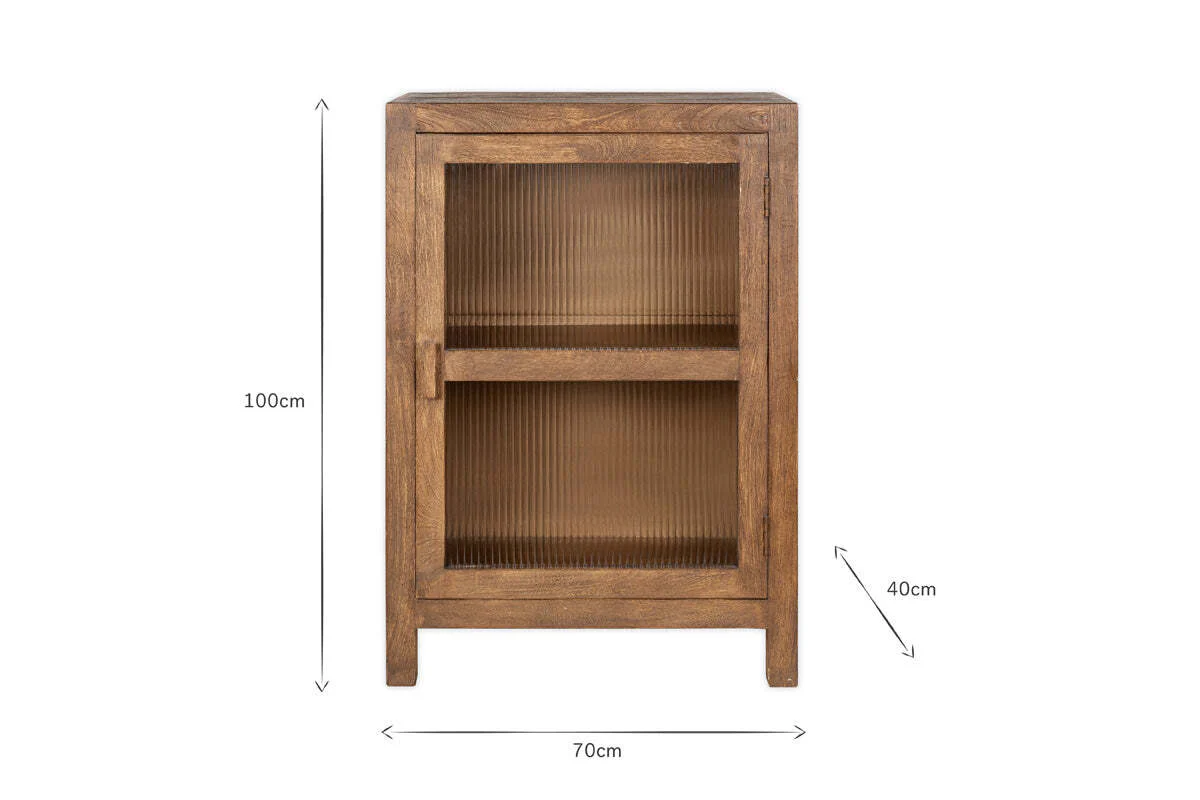 Mendani Mango Wood & Fluted Glass Glass Low Cabinet - Walnut Stain - Image 7