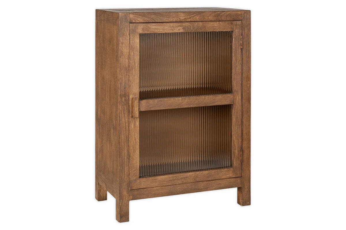 Mendani Mango Wood & Fluted Glass Glass Low Cabinet - Walnut Stain - Image 8