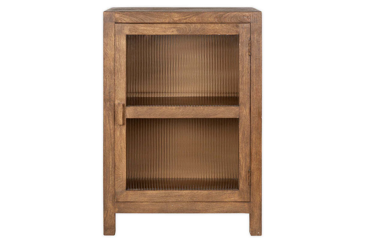 Mendani Mango Wood & Fluted Glass Glass Low Cabinet - Walnut Stain - Image 9