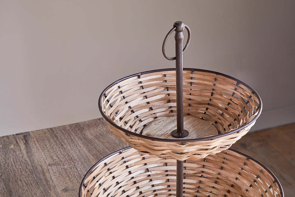 Montali Rattan 2 Tier Fruit Stand - Black & Natural - Image 4