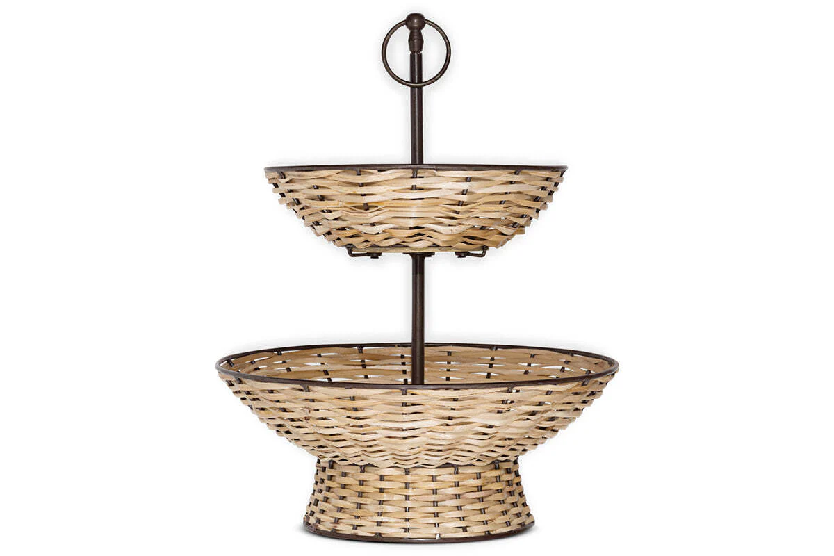 Montali Rattan 2 Tier Fruit Stand - Black & Natural - Image 5