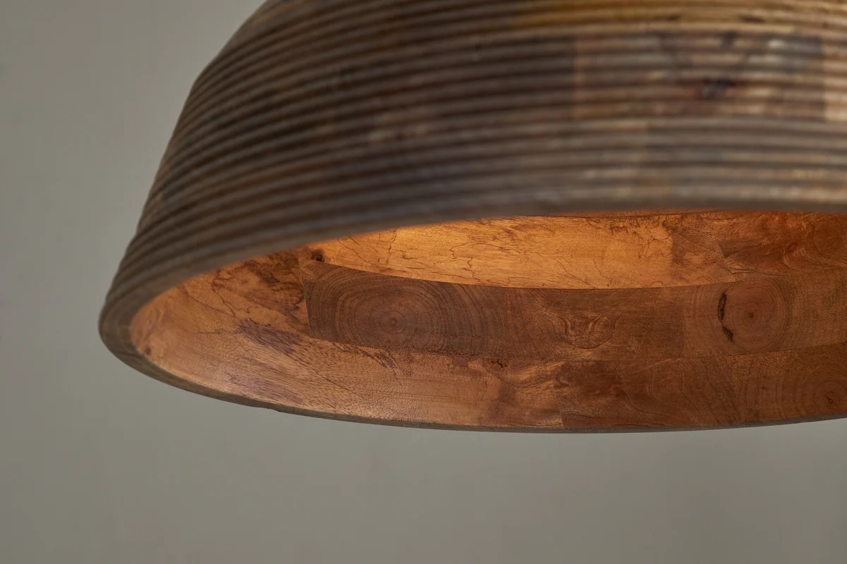 Nadi Grooved Wood Pendant - Natural & Antique Brass - Image 3