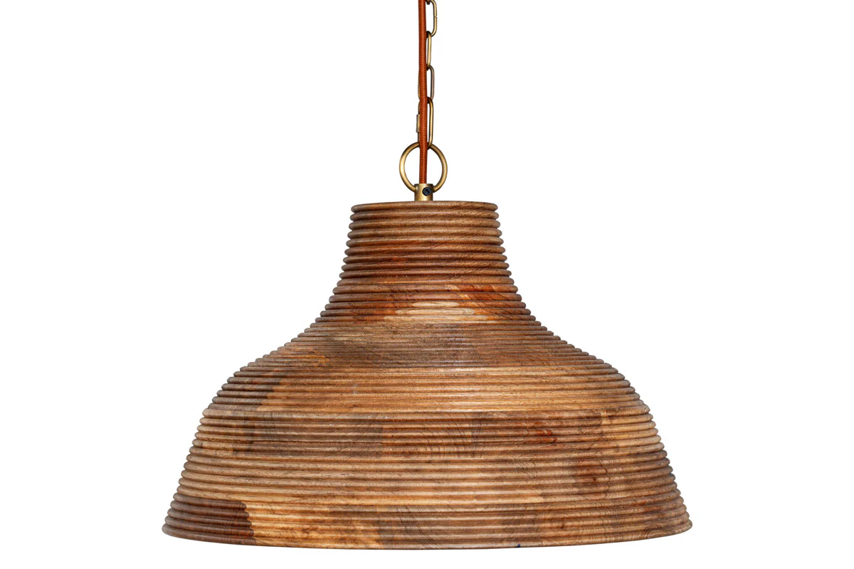 Nadi Grooved Wood Pendant - Natural & Antique Brass - Image 7
