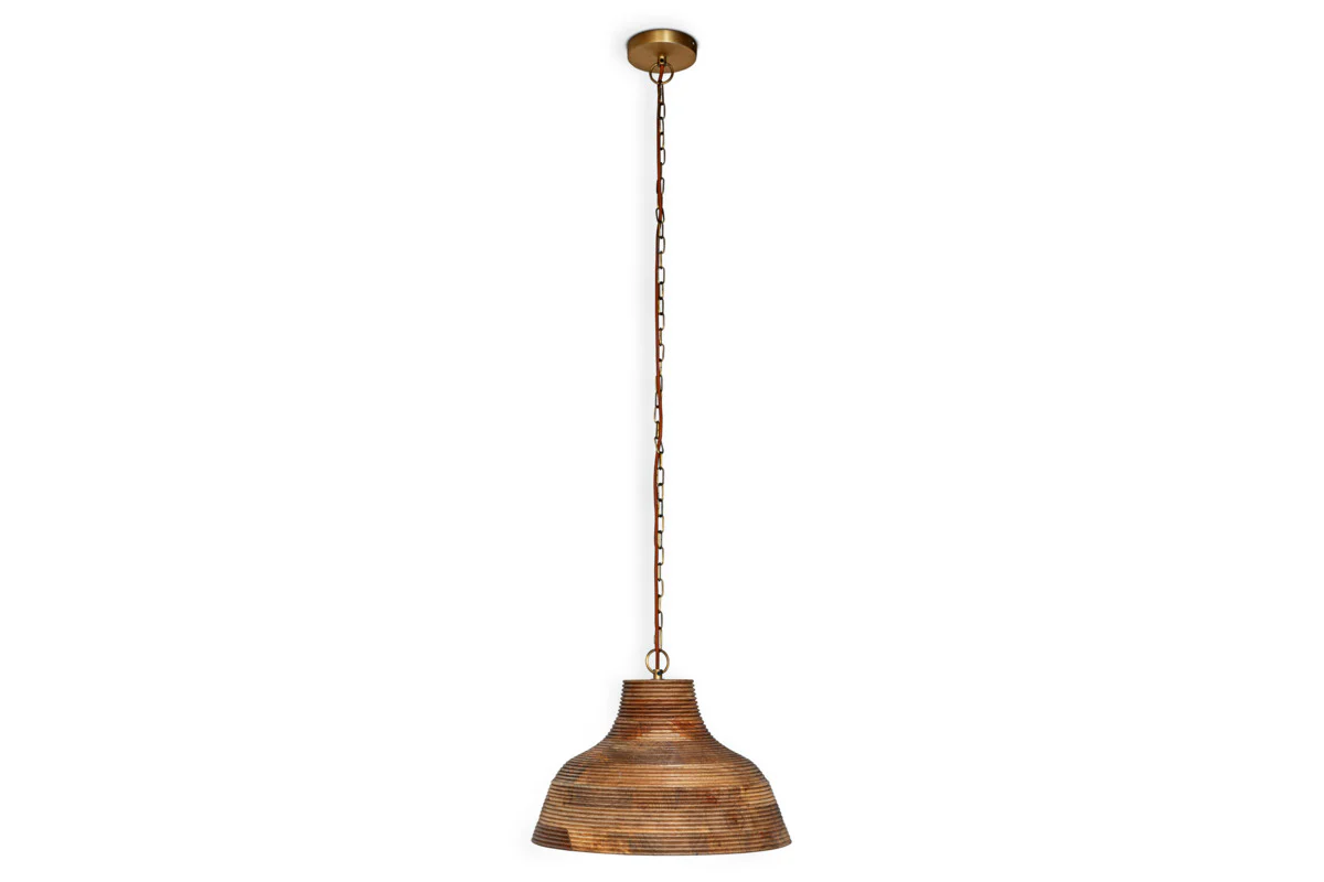 Nadi Grooved Wood Pendant - Natural & Antique Brass - Image 8