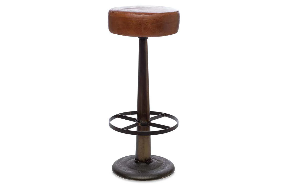 Narwana Leather Round Stool - Aged Tan - Image 6