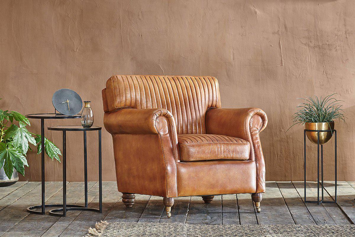 Narwana Ribbed Leather Armchair - Aged Tan - Image 4