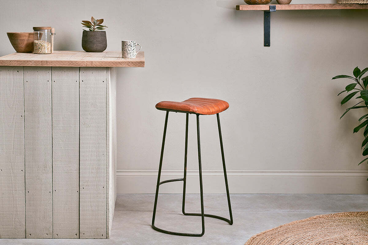 Narwana Ribbed Leather Stool - Aged Tan - Large - Image 7
