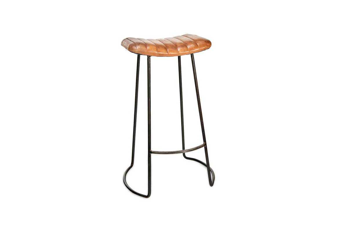 Narwana Ribbed Leather Stool - Aged Tan - Large - Image 9