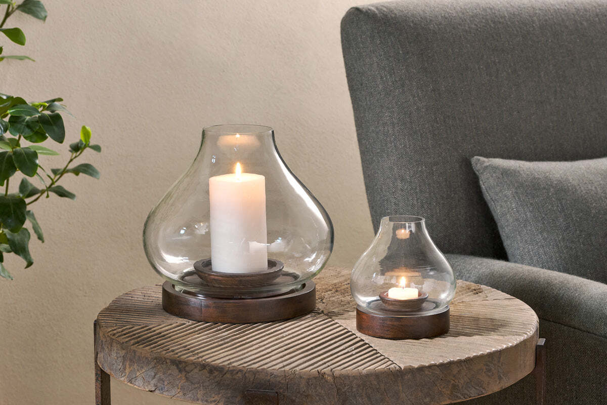 Naryla Mango Wood Lantern - Dark Stain & Clear - Image 5