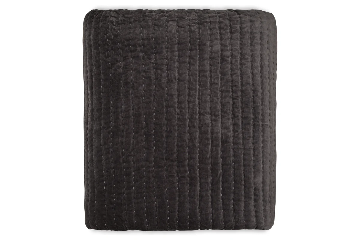 Nidra Velvet & Linen Bed Quilt - Charcoal - Image 5