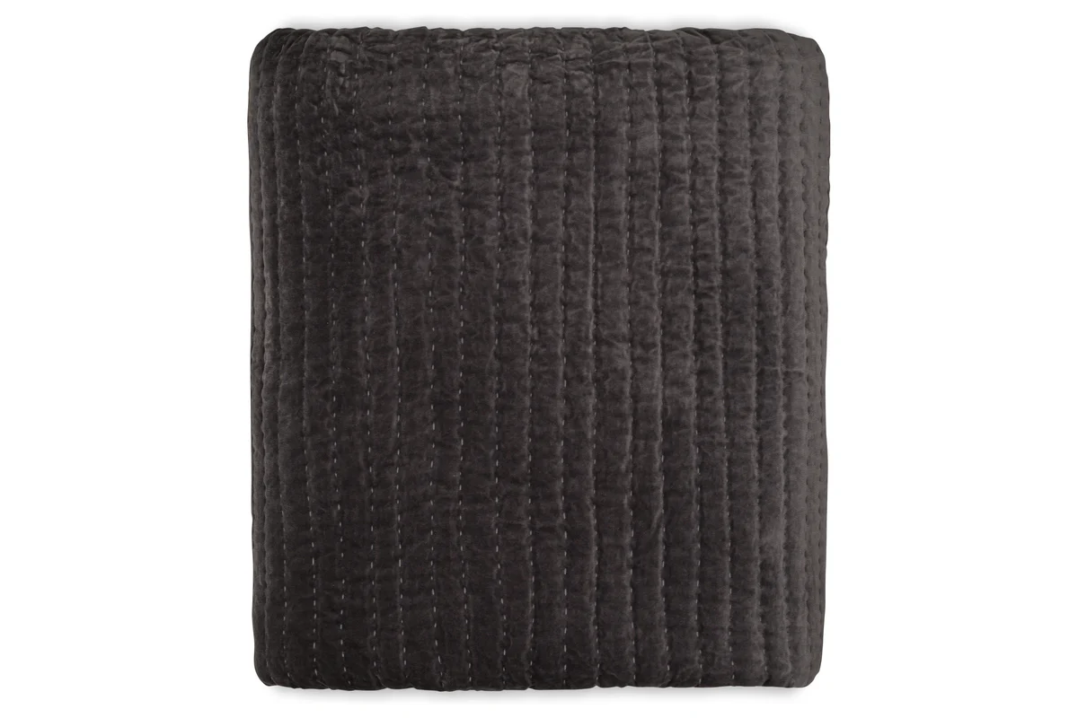 Nidra Velvet & Linen Bed Quilt - Charcoal - Image 6