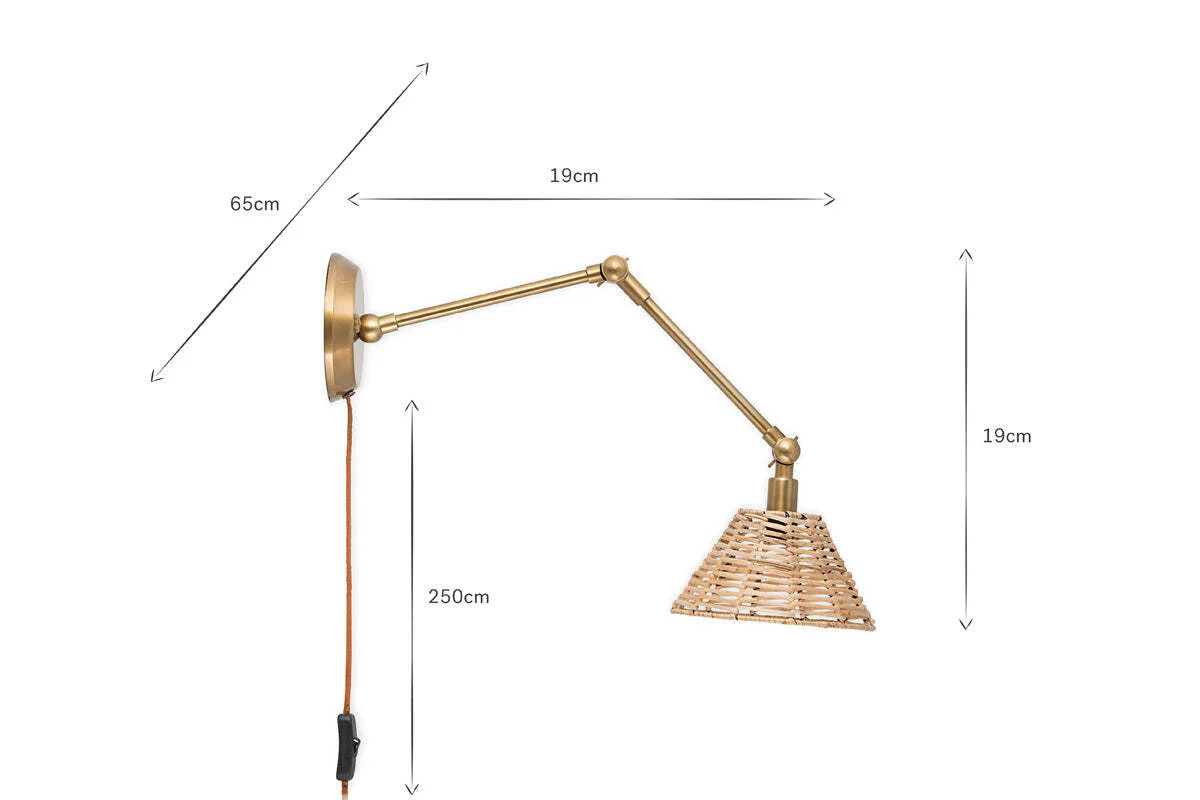 Noko Rattan Wall Lamp - Natural & Antique Brass - Image 5